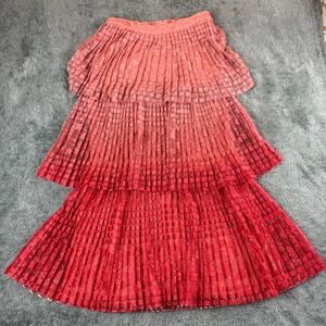 Maeve Anthropologie Brighton Tiered Lace Ombre Pleated Midi Skirt Coral Pink 4